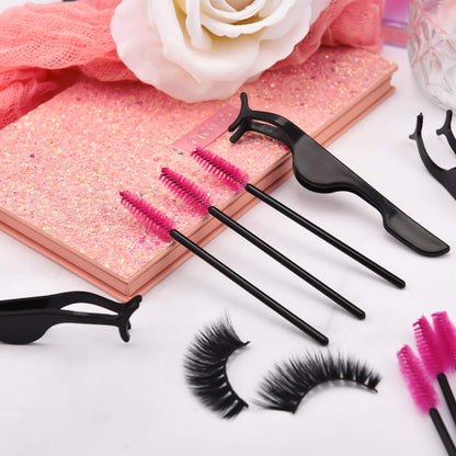 24 Pieces Plastic Eyelash Extension Tweezers Applicator Tool Auxiliary Clip and 100 Pieces Eyelash Brush Mascara Wands for Application(Black)