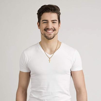 Gold Cross Pendant for Men Gold, Mens Cross Necklace Simple Cross Pendant Necklace Men'S Simple Jewelry Birthday for Men, Faith Cross Chain Necklace 24 Inch