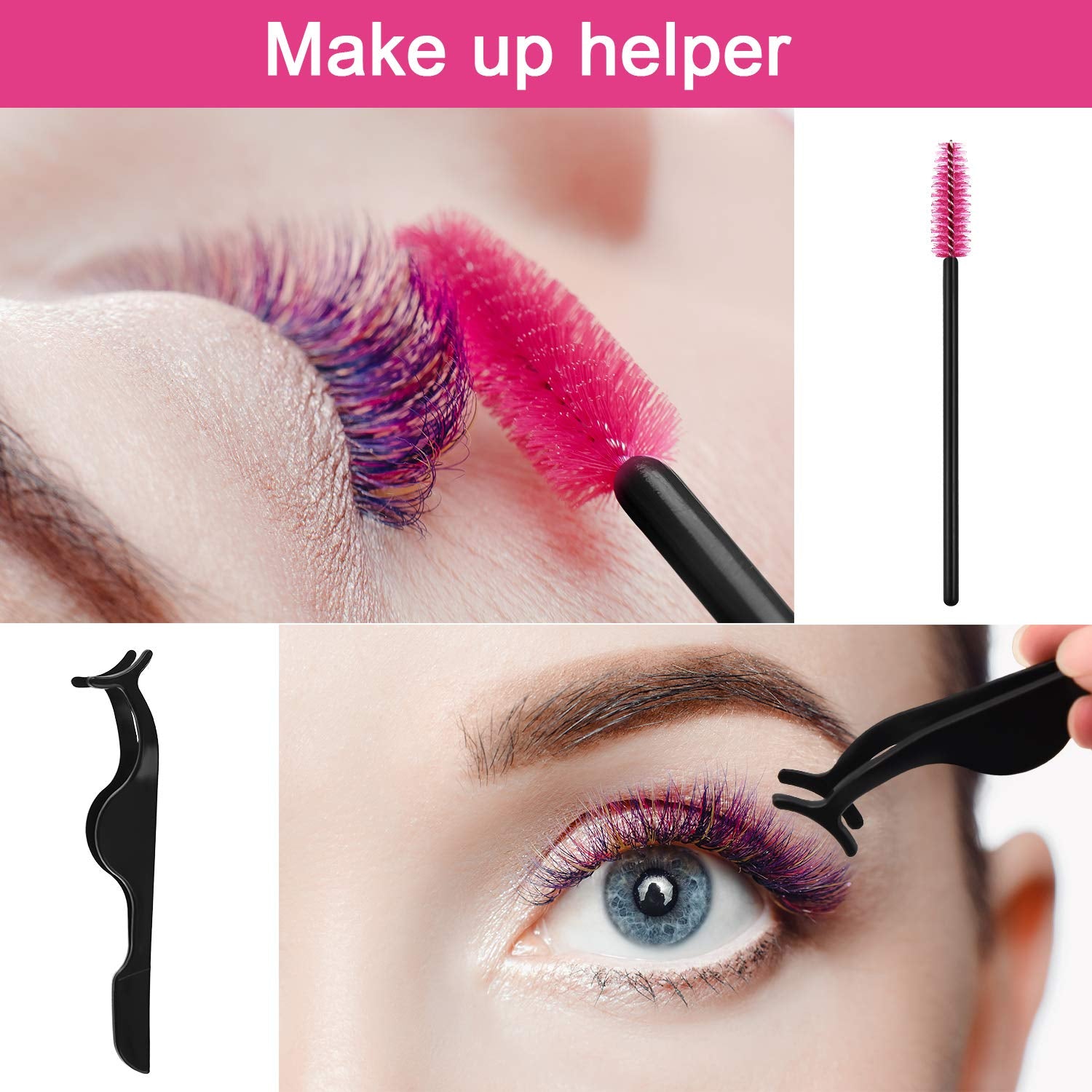 24 Pieces Plastic Eyelash Extension Tweezers Applicator Tool Auxiliary Clip and 100 Pieces Eyelash Brush Mascara Wands for Application(Black)