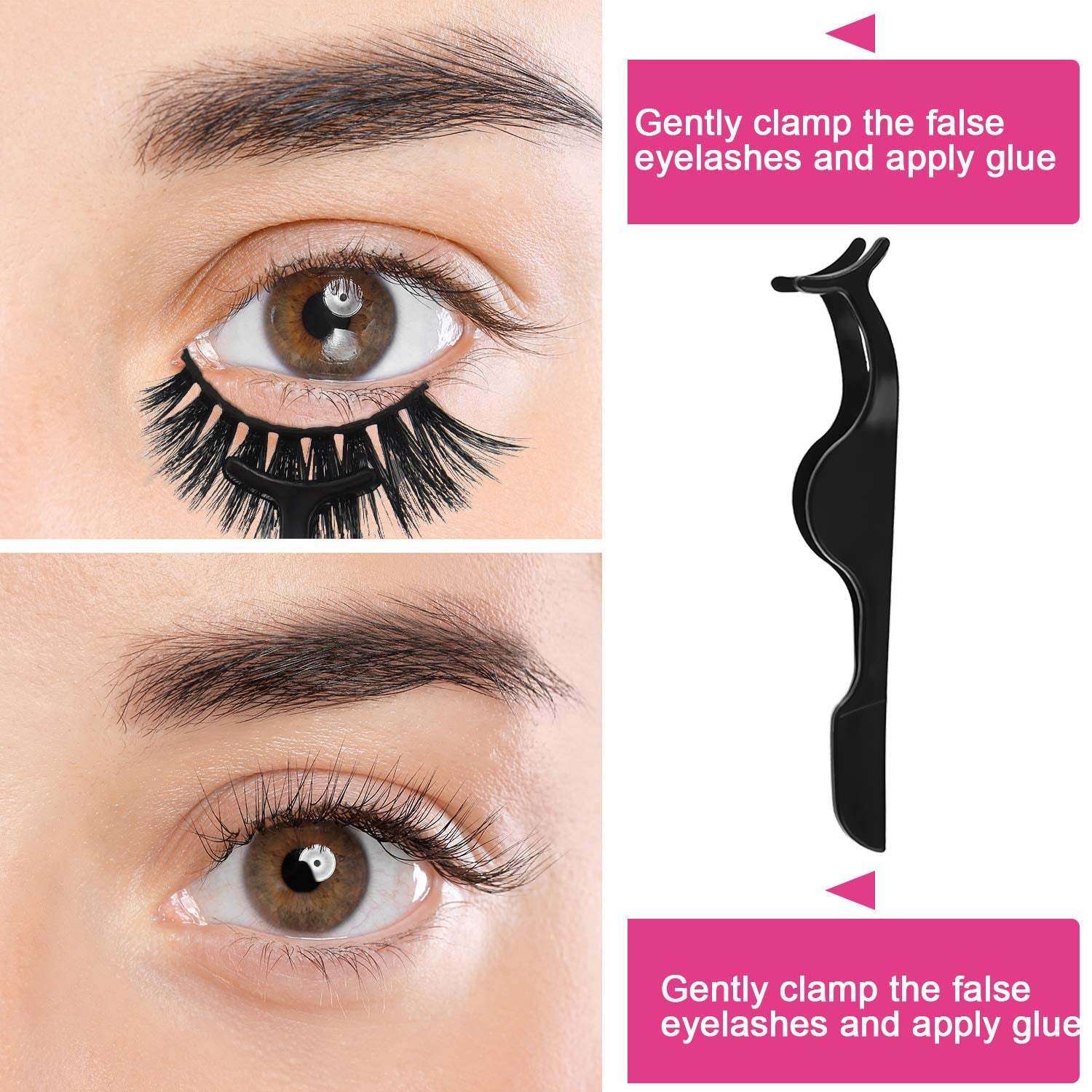 24 Pieces Plastic Eyelash Extension Tweezers Applicator Tool Auxiliary Clip and 100 Pieces Eyelash Brush Mascara Wands for Application(Black)