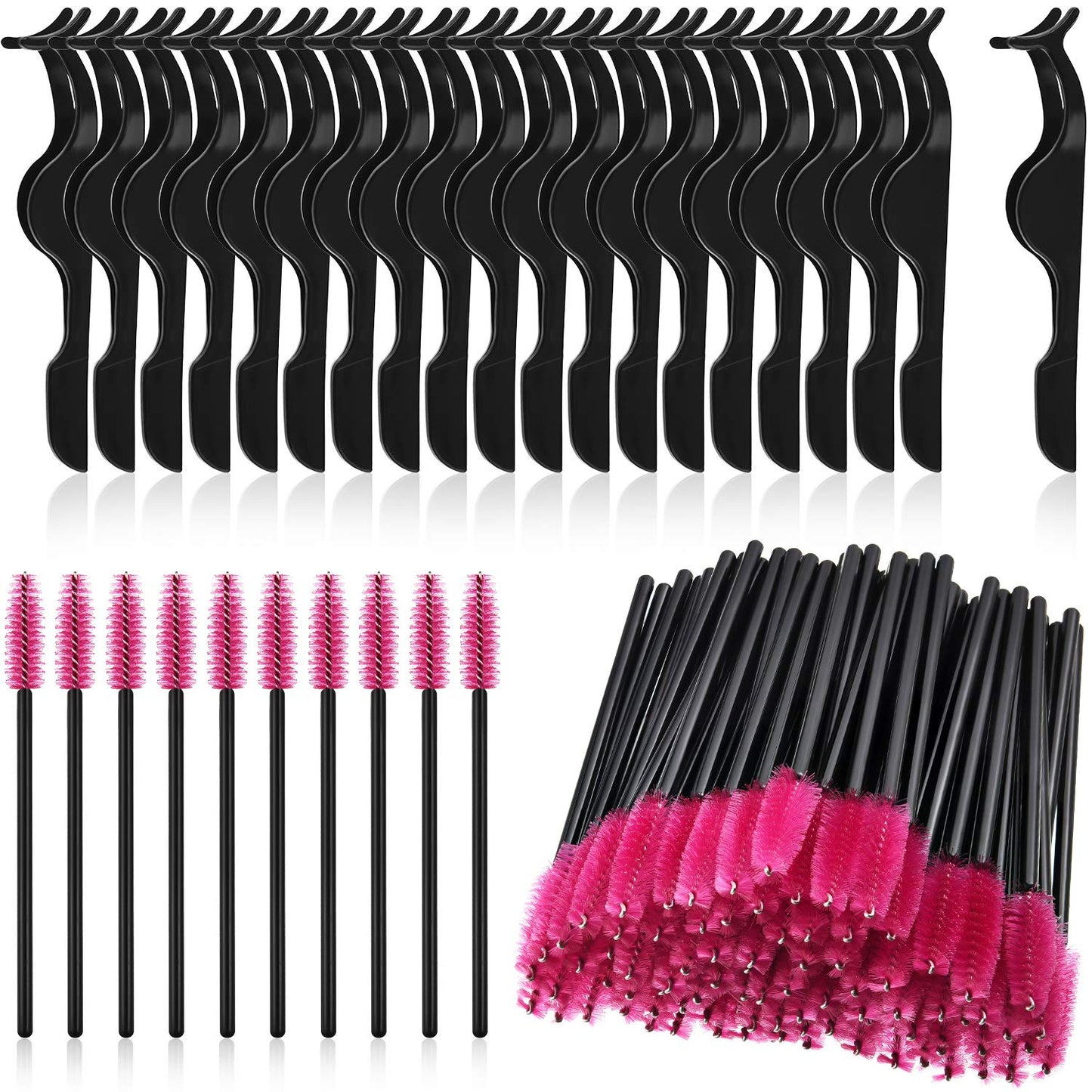 24 Pieces Plastic Eyelash Extension Tweezers Applicator Tool Auxiliary Clip and 100 Pieces Eyelash Brush Mascara Wands for Application(Black)