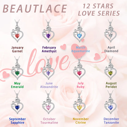 925 Sterling Silver Birthstone Necklace Rose Flower Heart Pendant Jewelry Christmas Valentines Mother'S Day Gifts for Women Mom Wife/Lover